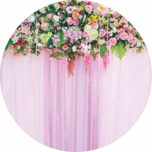 Painel Redondo 3D Cortina de Flores Tecido Sublimado