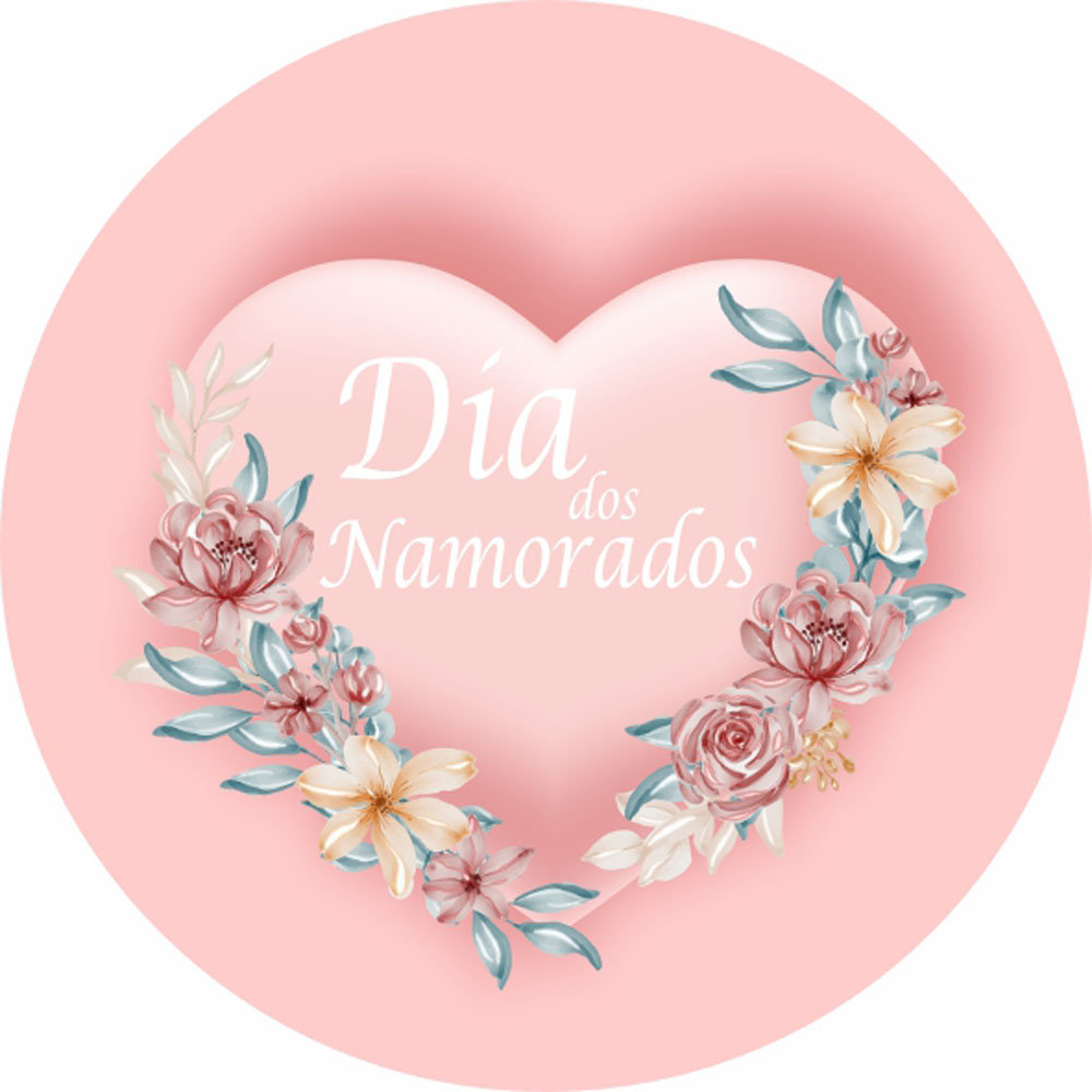 Painel Redondo 3D Dia dos Namorados Rosa Tecido Sublimado