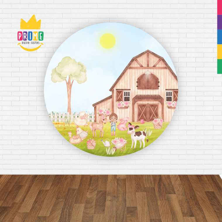 Painel Redondo 3D Fazendinha Abre Fácil Tecido - Imagem 2