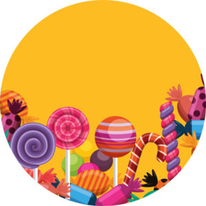 Painel Redondo 3D Doces Balas Tecido Sublimado