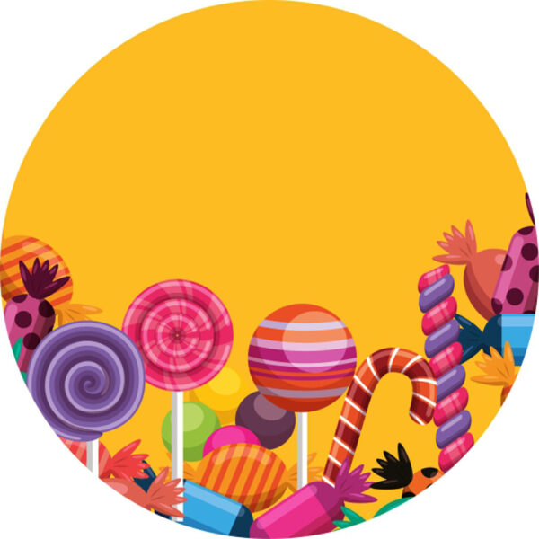Painel Redondo 3D Doces Balas Tecido Sublimado