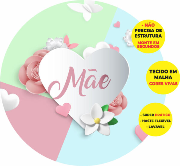 Painel Redondo 3D Dia das Mães Abre Fácil Em Tecido