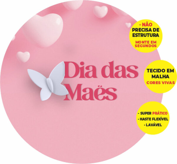 Painel Redondo 3D Dia das Mães Rosa  Abre Fácil Em Tecido