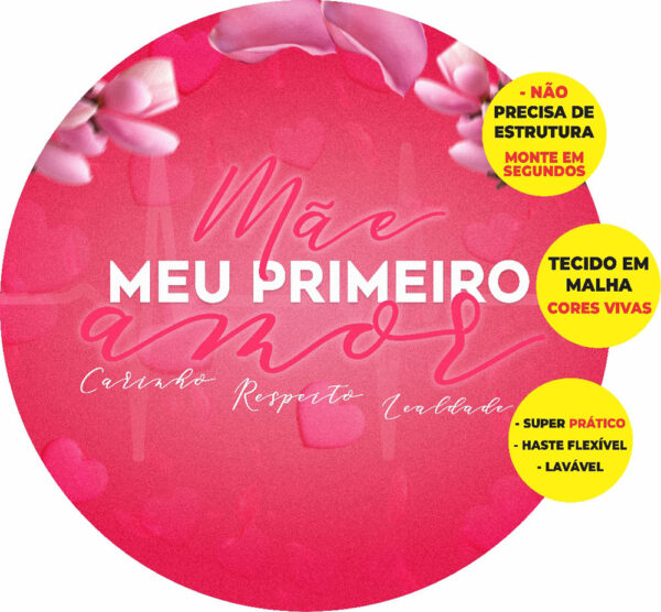 Painel Redondo 3D Dia das Mães Vermelho Abre Fácil Em Tecido