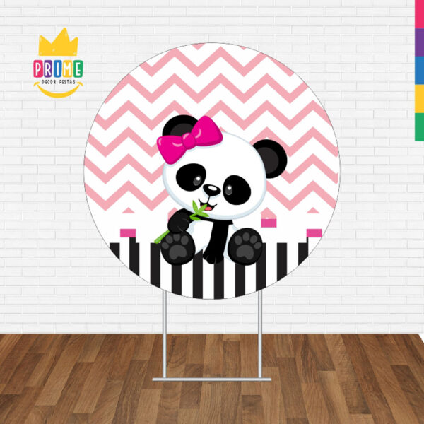 Painel Redondo 3D Panda Listra Rosa Tecido Sublimado - Image 2