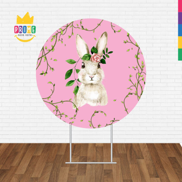 Painel Redondo 3D Páscoa Rosa Tecido Sublimado - Image 2