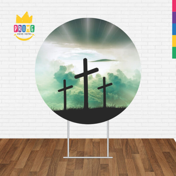 Painel Redondo 3D Religioso Cruz Tecido Sublimado - Image 2