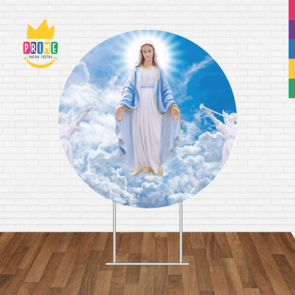 Painel Redondo 3D Religioso Maria Tecido Sublimado - Image 2