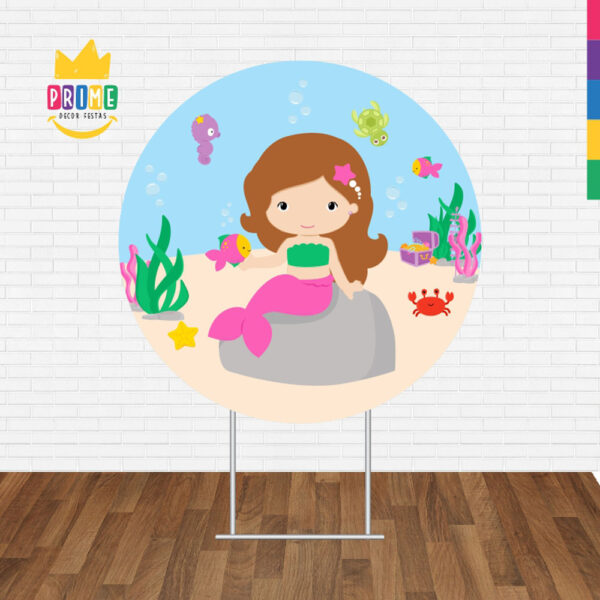 Painel Redondo 3D Sereia Cute Tecido Sublimado - Image 2