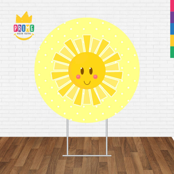 Painel Redondo 3D Sol Cute Amarelo Tecido Sublimado - Image 2