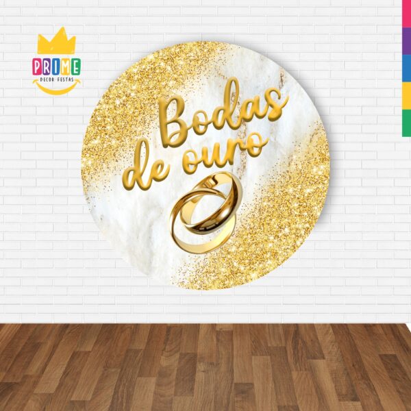 Painel Redondo 3D Bodas De Ouro Abre Fácil Em Tecido - Image 2