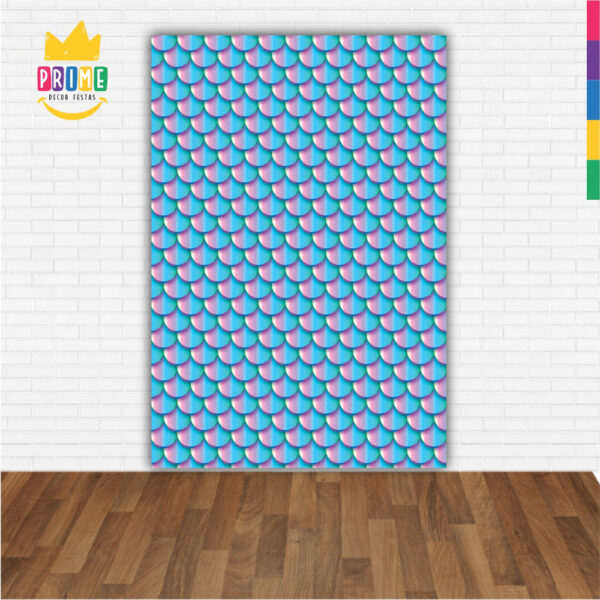 Painel de Festa Retangular 3D Sereia Azul Casadinho 1,50m x 2,20m - Image 2
