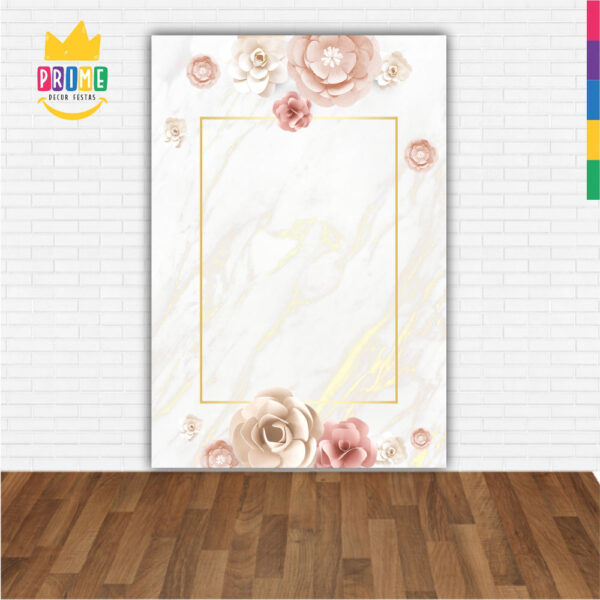 Painel de Festa Retangular 3D Floral Marmore Casadinho 1,50m x 2,20 - Image 2