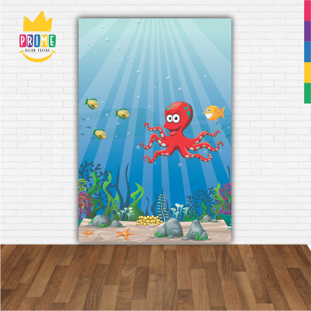 Painel de Festa Retangular 3D Fundo do Mar Casadinho 1,50m x 2,20 - Imagem 2