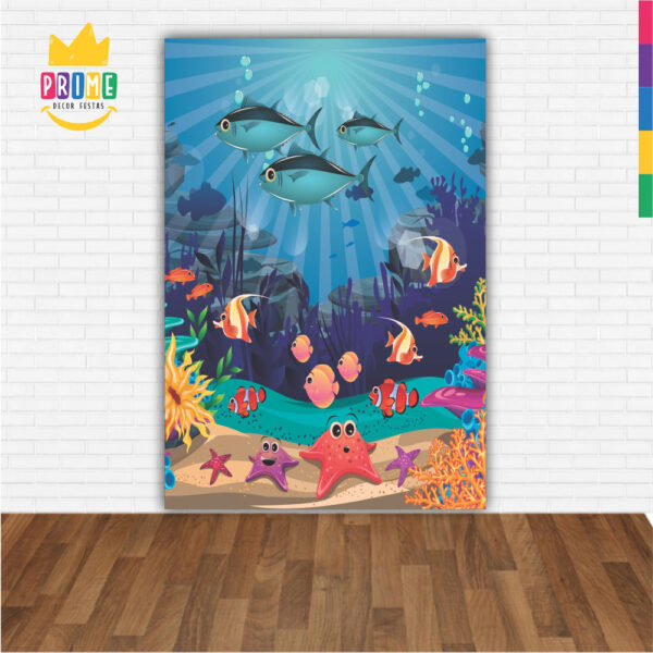 Painel de Festa Retangular 3D Fundo do Mar Peixes Casadinho 1,50m x 2,20 - Image 2