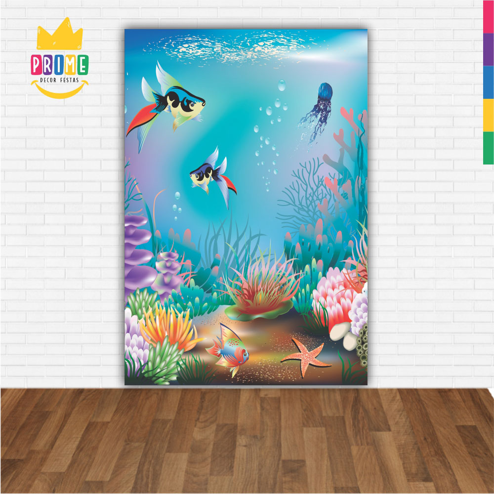 Painel de Festa Retangular 3D Fundo do Mar Casadinho 1,50m x 2,20 - Imagem 2