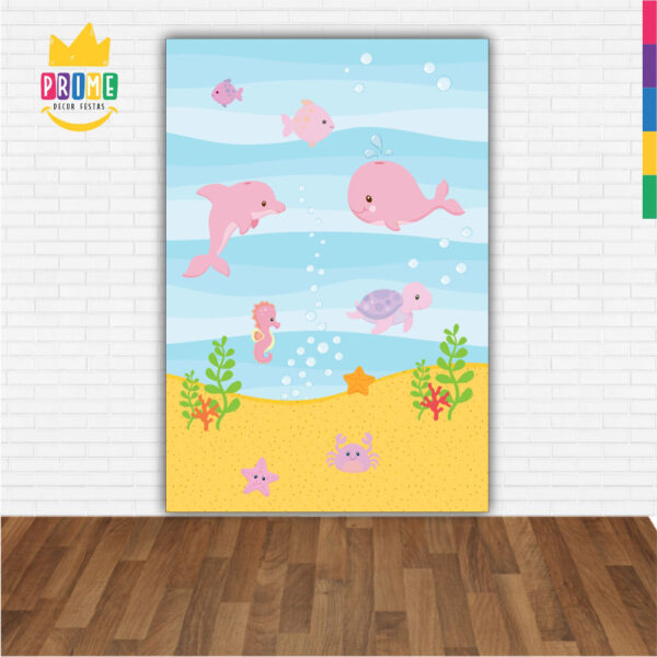 Painel de Festa Retangular 3D Fundo do Mar Rosa Casadinho 1,50m x 2,20 - Image 2