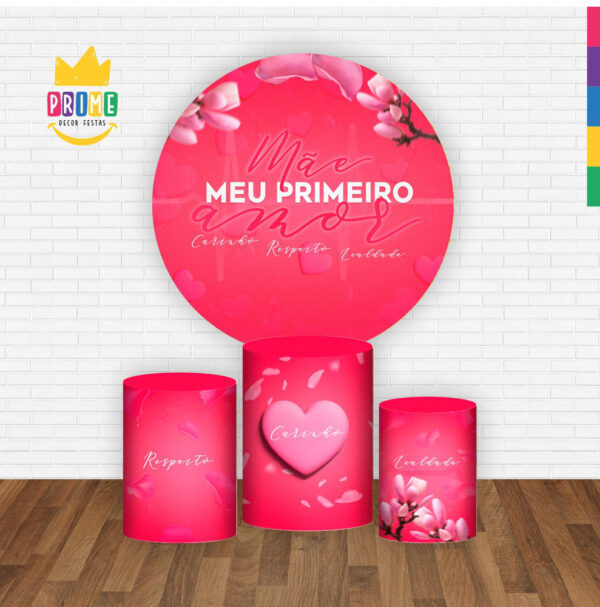 Trio Capa Cilindro + Painel Redondo 3D Dia das Mães Vermelho 1,50m Veste Fácil - Image 2