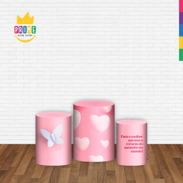 Trio Capa Cilindro Dia das Mães Rosa 3d Em Tecido Com Elástico - Image 2