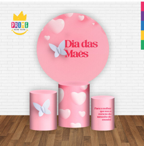 Trio Capa Cilindro + Painel Redondo 3D Dia das Mães Rosa 1,50m Veste Fácil - Image 2