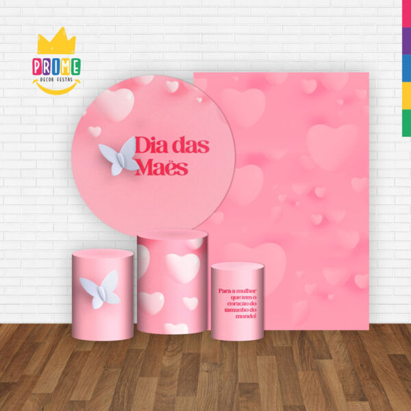 Kit Casado Dia das Mães Rosa Painel Redondo Trio Capas Cilindro Retangular Vertical Em Tecido - Image 2