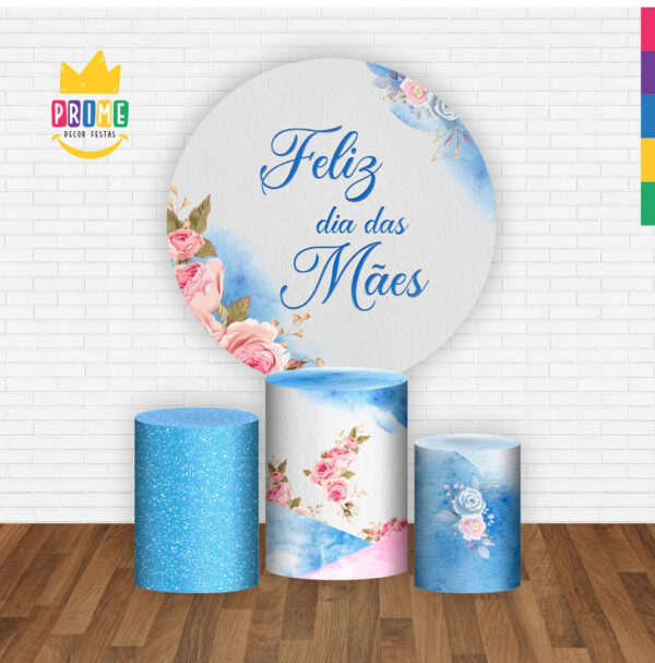 Trio Capa Cilindro + Painel Redondo 3D Dia das Mães Azul 1,50m Veste Fácil - Image 2