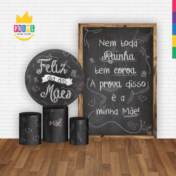 Kit Casado Dia das Mães Giz Painel Redondo Trio Capas Cilindro Retangular Vertical Em Tecido - Image 2