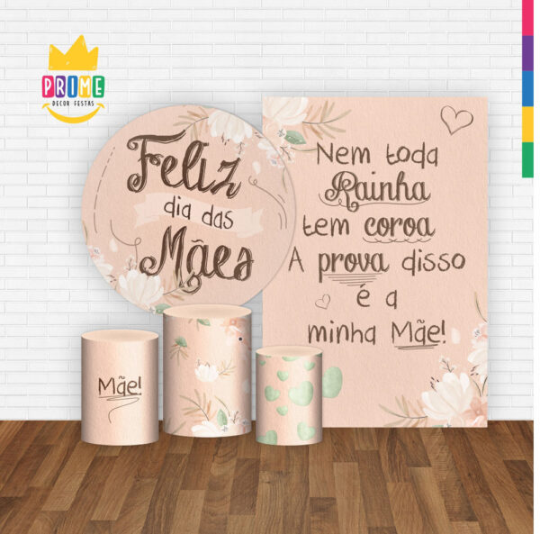 Kit Casado Dia das Mães Painel Redondo Trio Capas Cilindro Retangular Vertical Em Tecido - Image 2