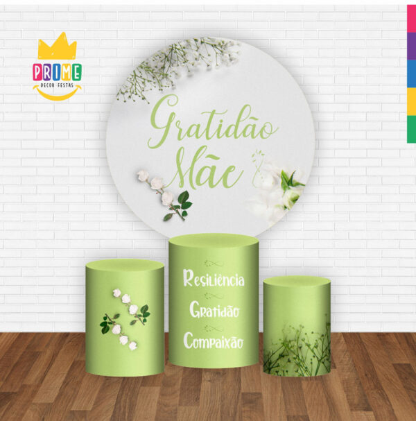 Trio Capa Cilindro + Painel Redondo 3D Dia das Mães Gratidão 1,50m Veste Fácil - Image 2