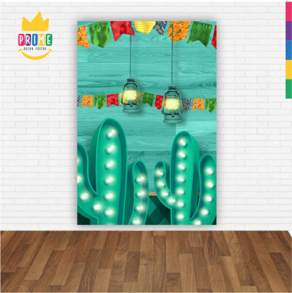 Painel de Festa Retangular 3D Festa Junina Cactus  Casadinho 1,50m x 2,20 - Image 2