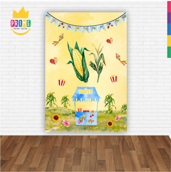 Painel de Festa Retangular 3D Festa Junina Amarelo Casadinho 1,50m x 2,20 - Image 2