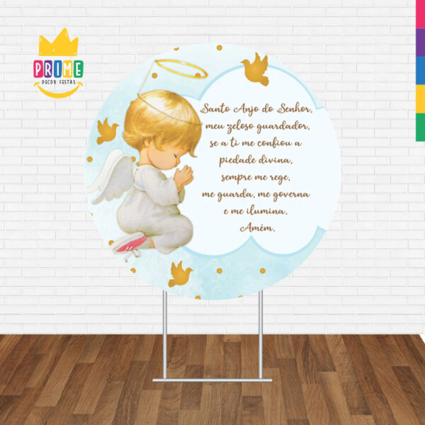 Painel Redondo 3D Batizado Azul  Tecido Sublimado - Image 2
