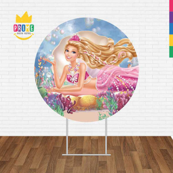 Painel Redondo 3D Barbie Sereia Tecido Sublimado - Image 2