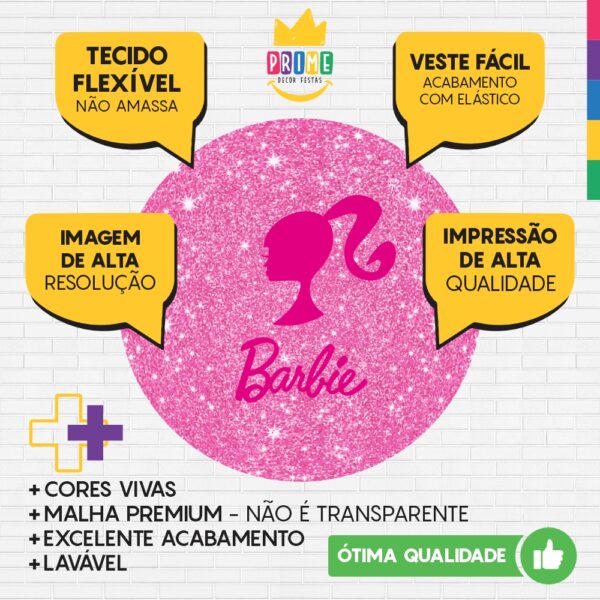 Painel Redondo 3D Barbie Rosa Tecido Sublimado - Image 3