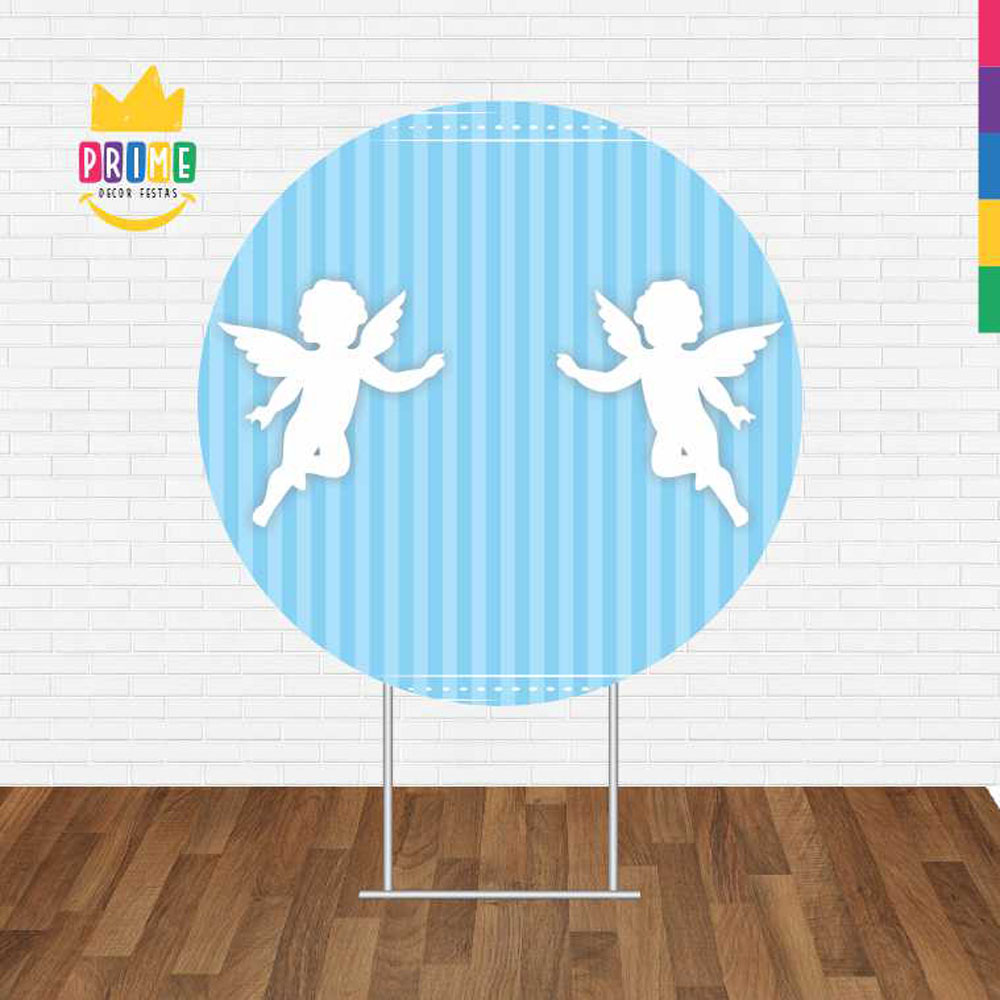 Painel Redondo 3D Batizado Azul Tecido Sublimado - Imagem 2