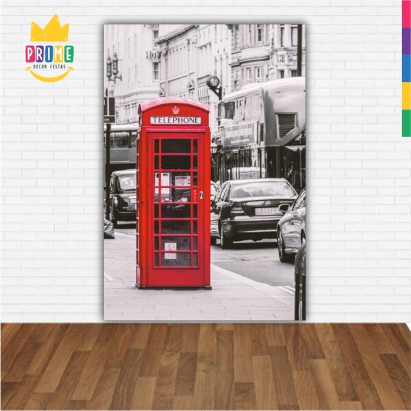 Painel de Festa Retangular 3D Cabine Telefônica Londres Casadinho 1,50m x 2,20m - Image 2