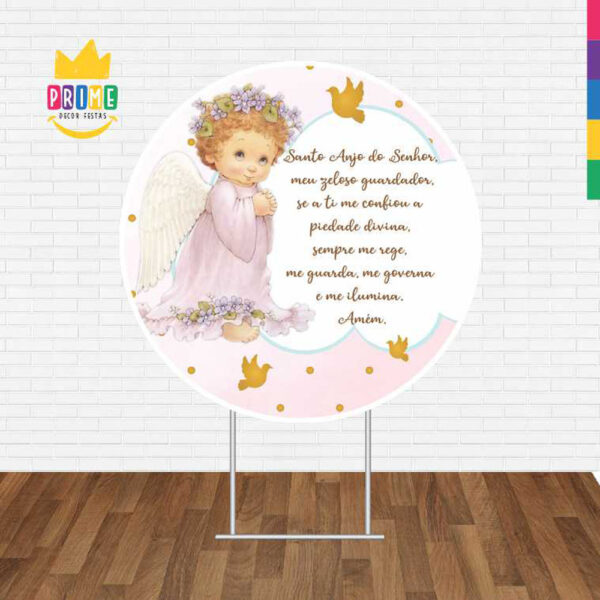 Painel Redondo 3D Batizado Menina Tecido Sublimado - Image 2