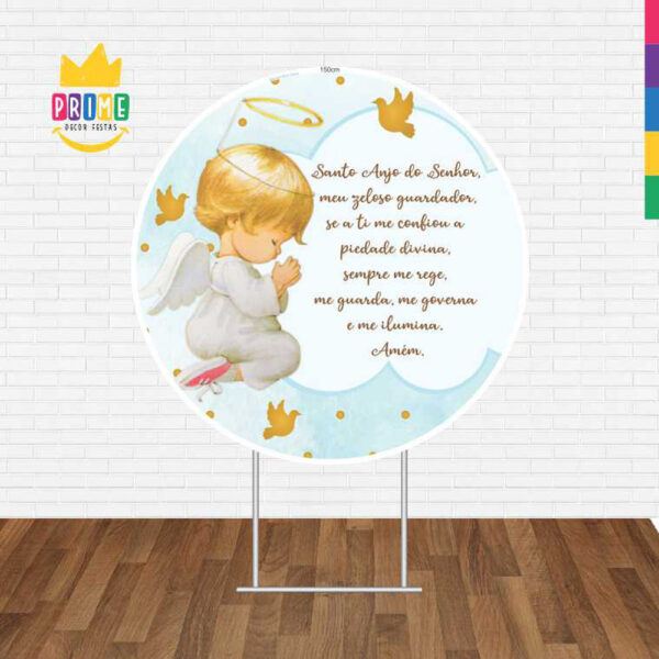 Painel Redondo 3D Batizado Menino Tecido Sublimado - Image 2