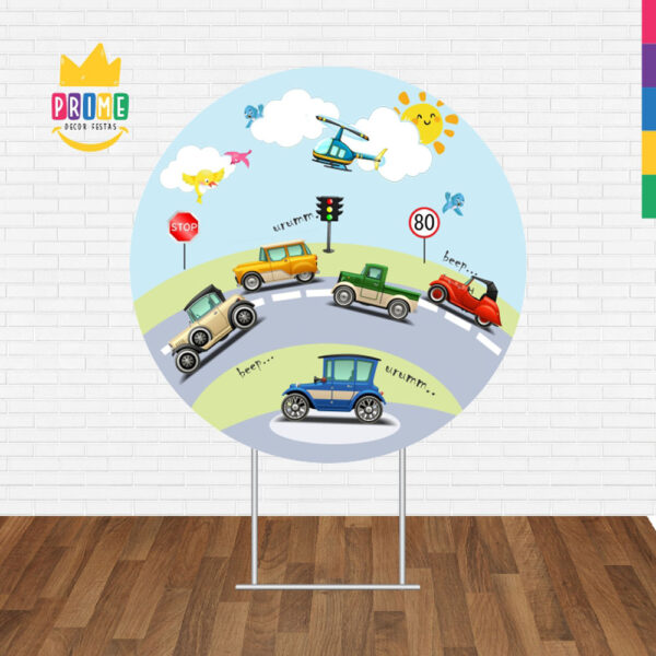 Painel Redondo 3D Carros Cute Tecido Sublimado - Image 2