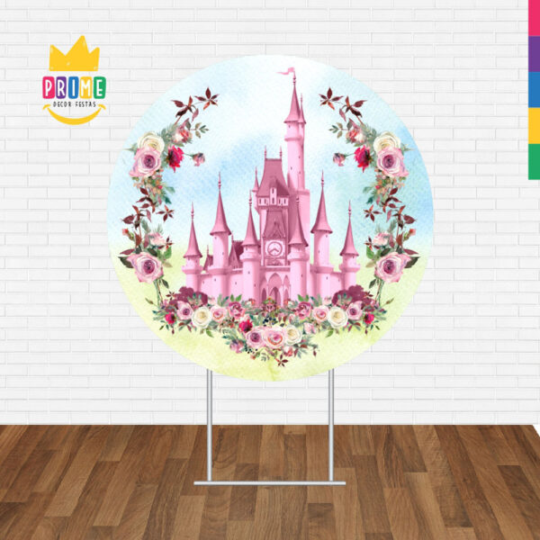 Painel Redondo 3D Castelo Rosa Tecido Sublimado - Image 2