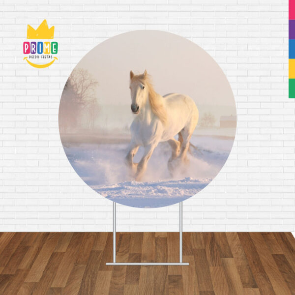 Painel Redondo 3D Cavalo Branco Tecido Sublimado - Image 2