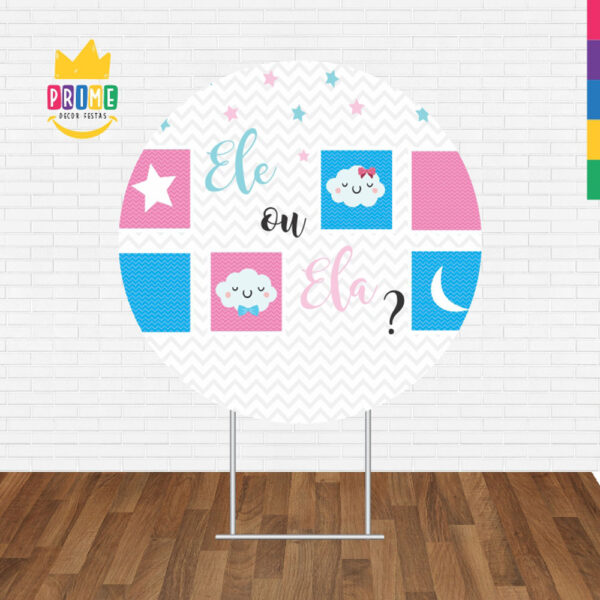 Painel Redondo 3D Chá Revelação Ele ou Ela Tecido Sublimado - Image 2