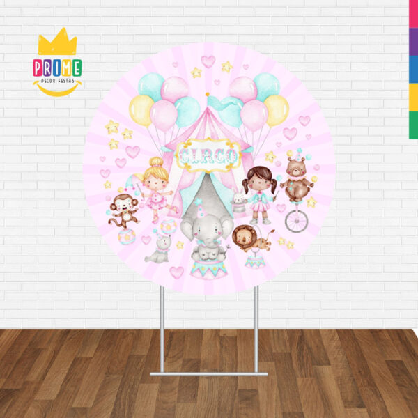 Painel Redondo 3D Circo Rosa Tecido Sublimado - Image 2