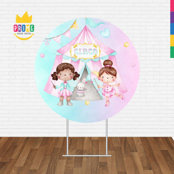 Painel Redondo 3D Circo Rosa Tecido Sublimado - Image 2