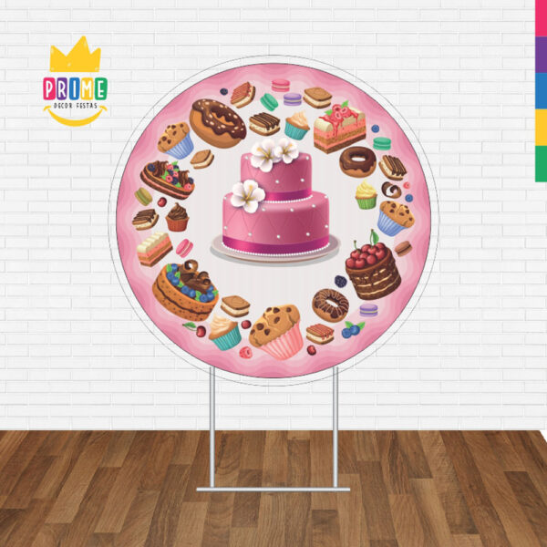 Painel Redondo 3D Confeitaria Bolo Tecido Sublimado - Image 2