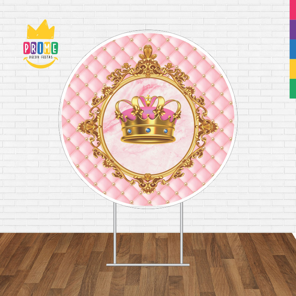 Painel Redondo 3D Coroa Rosa Tecido Sublimado - Imagem 2