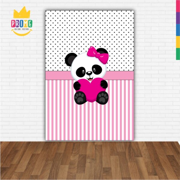 Painel de Festa Retangular 3D Panda Rosa Casadinho 1,50m x 2,20m - Image 2