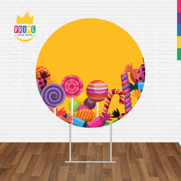 Painel Redondo 3D Doces Balas Tecido Sublimado - Image 2