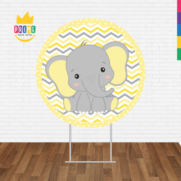 Painel Redondo 3D Elefantinho Amarelo Tecido Sublimado - Image 2