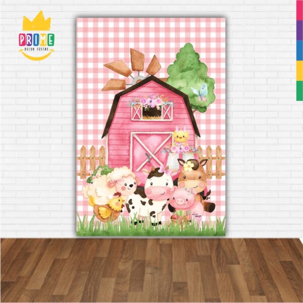 Painel de Festa Retangular 3D Fazendinha Vermelha  Casadinho 1,50m x 2,20m - Image 2